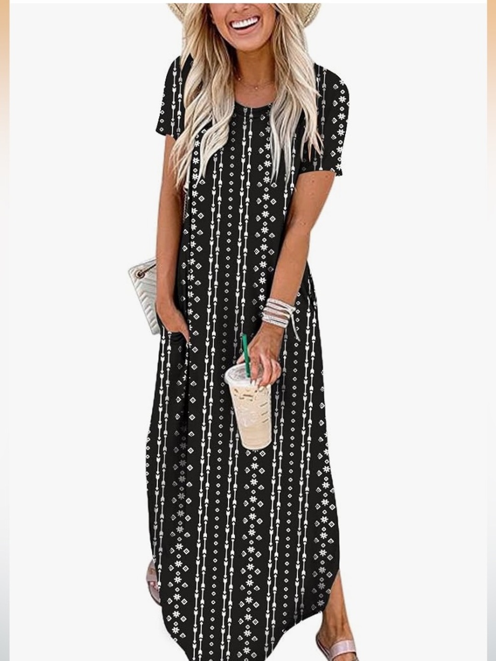 ANRABESS NWT BOHO Printed Short-Sleeve Maxi Dress w/Pockets Women’s Size Small